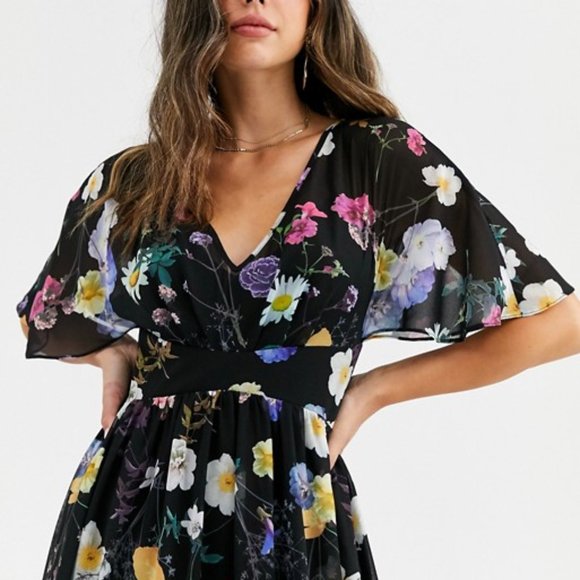 Little Mistress Tall floral kimono maxi dress - Picture 2 of 10